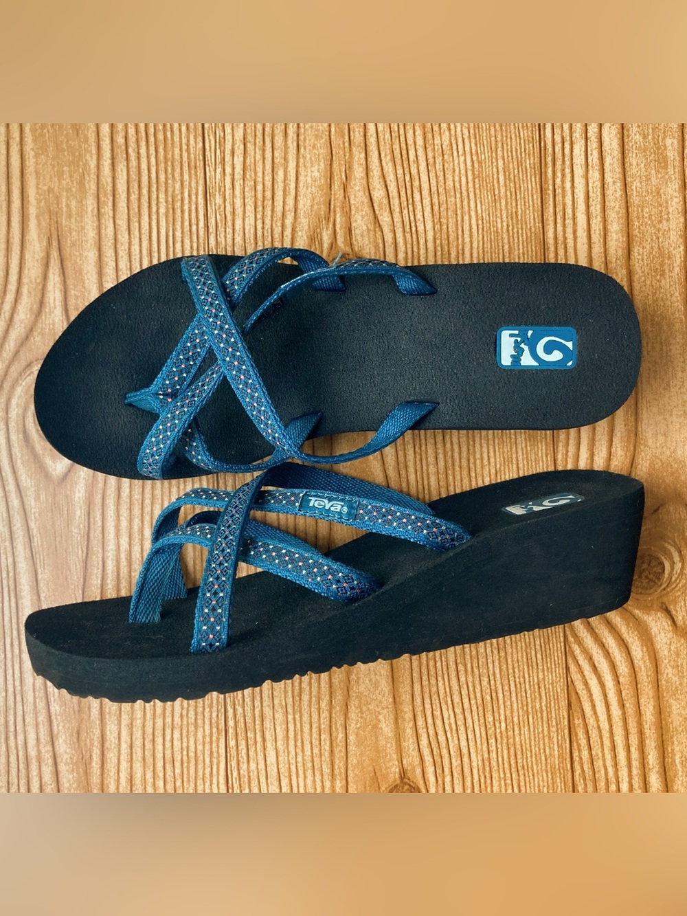 Teva Women's W Mush Wedge Sandal 2 Flip-Flop, Black, 8 US 8, Black Blue Strap